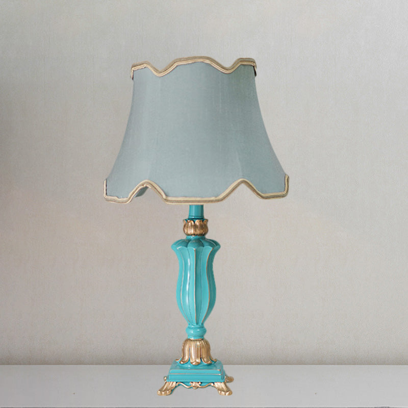 Traditional Style White/Blue Flared Shade Night Table Lamp - 1-Head Bedroom Desk Light Blue