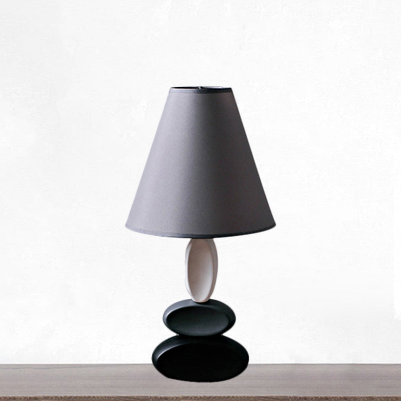Traditional Fabric Bedside Lamp - Grey Tapered Shape Reading Book Light 1 Bulb Night Table
