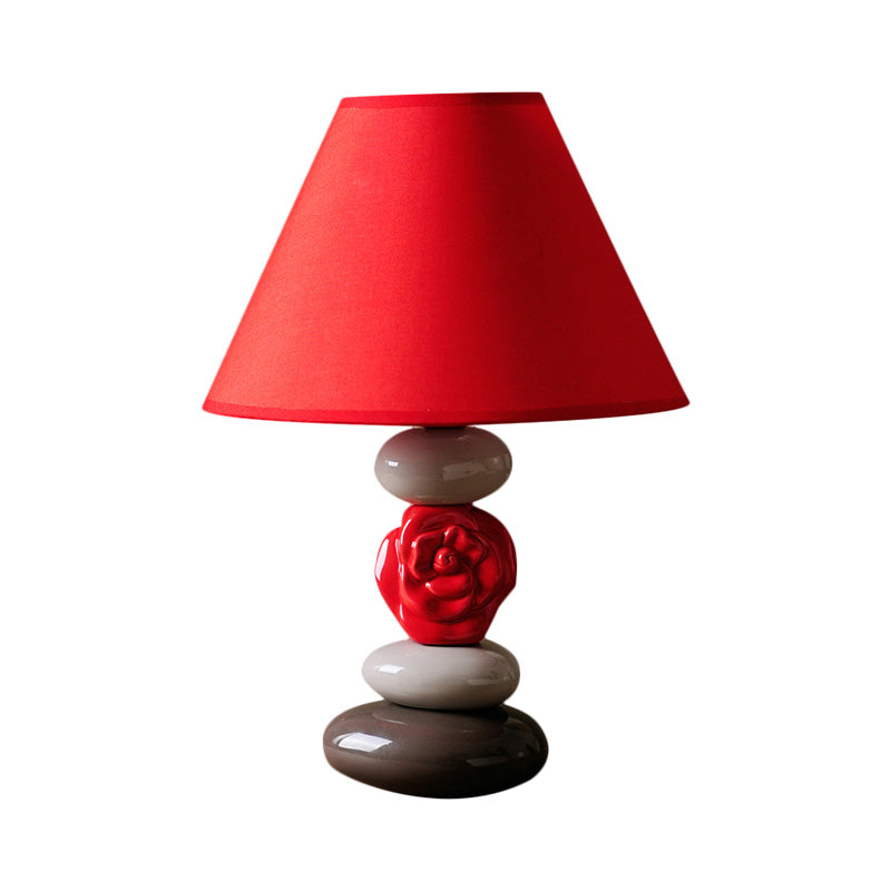 Red Ceramics Vintage Style Desk Lamp - 1 Bulb Table Light With Cone Shade