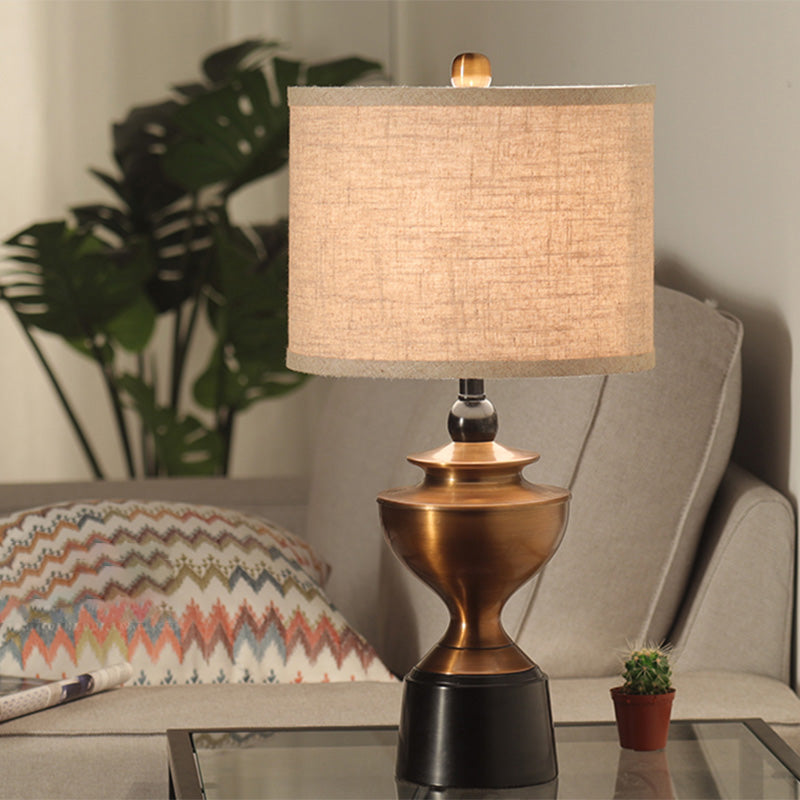Bronze Barrel Desk Lamp: Countryside Style Nightstand Light With 1-Bulb For Living Room