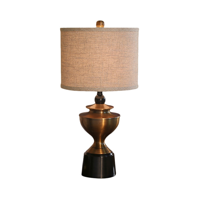 Bronze Barrel Desk Lamp: Countryside Style Nightstand Light With 1-Bulb For Living Room