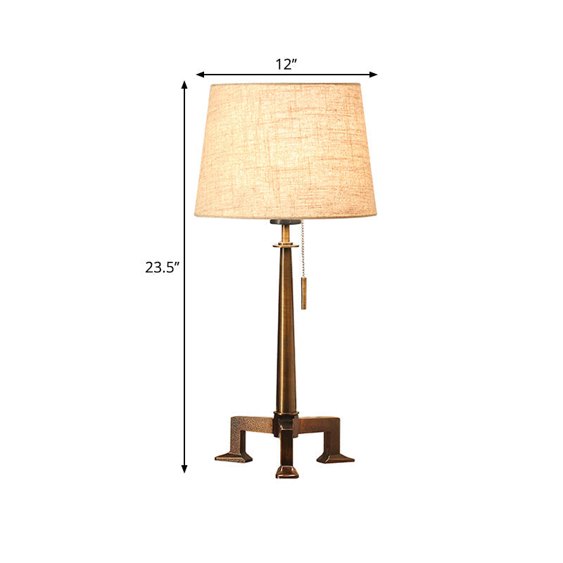 Bronze Countryside Style Table Lamp With Pull Chain And Tapered Shade