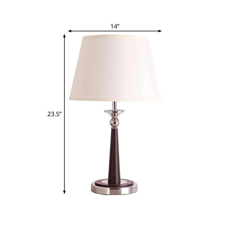 Traditional Style White Conical Shade Table Lamp - Fabric 1-Light Living Room Nightstand Lighting