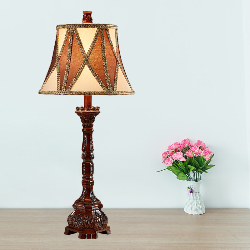 Retro Empire Shade Desk Light: 25.5/27.5 H | Fabric Night Table Lamp (Brown) For Guest Room Brown /