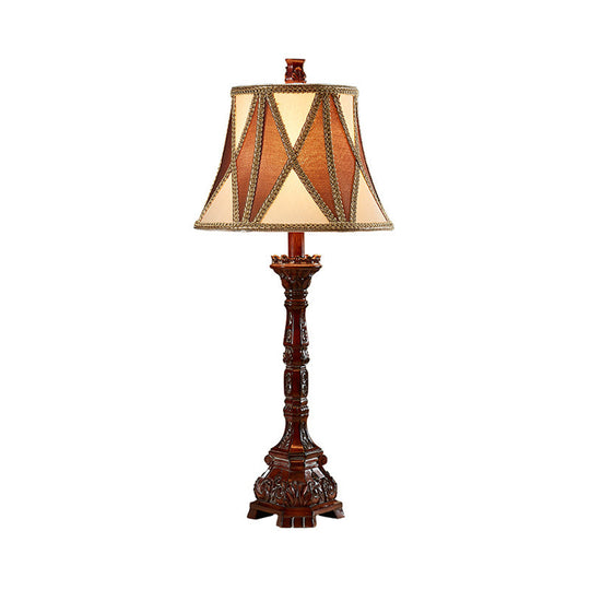 Retro Empire Shade Desk Light: 25.5/27.5 H | Fabric Night Table Lamp (Brown) For Guest Room