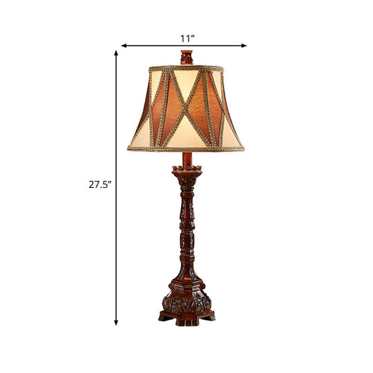 Retro Empire Shade Desk Light: 25.5/27.5 H | Fabric Night Table Lamp (Brown) For Guest Room