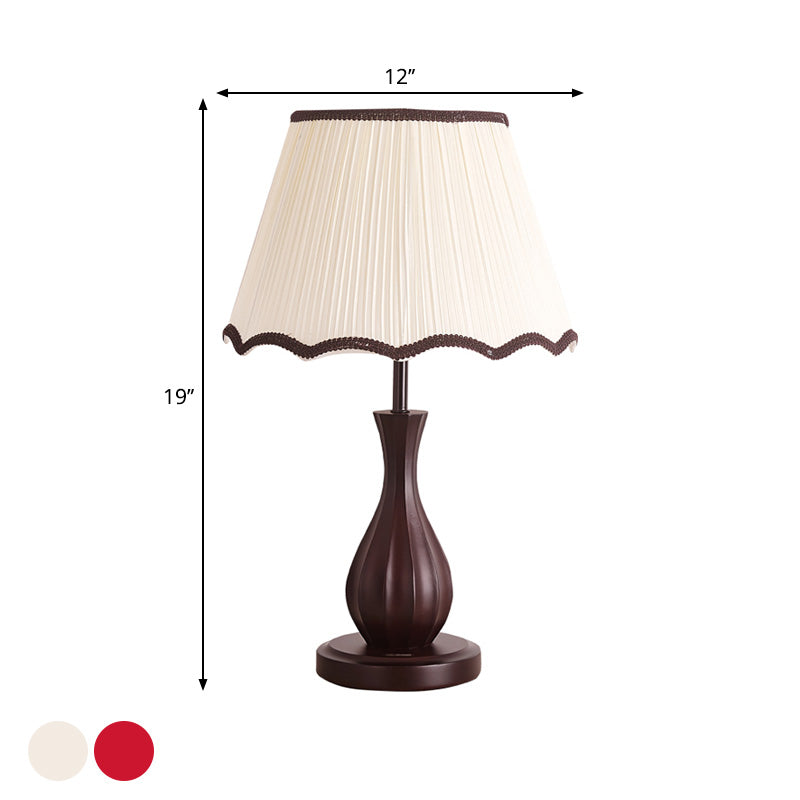 Vintage Style Red/White Conical Shade Desk Light - Fabric 1 Night Table Lamp