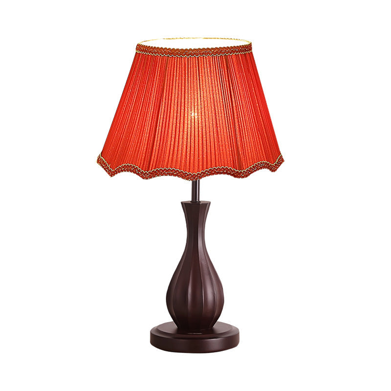 Vintage Style Red/White Conical Shade Desk Light - Fabric 1 Night Table Lamp
