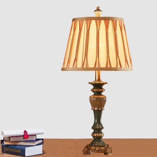 Bronze Fabric Table Lamp W/ Tapered Shade - 10/12 Width Traditional Style Candlestick Base Brass /