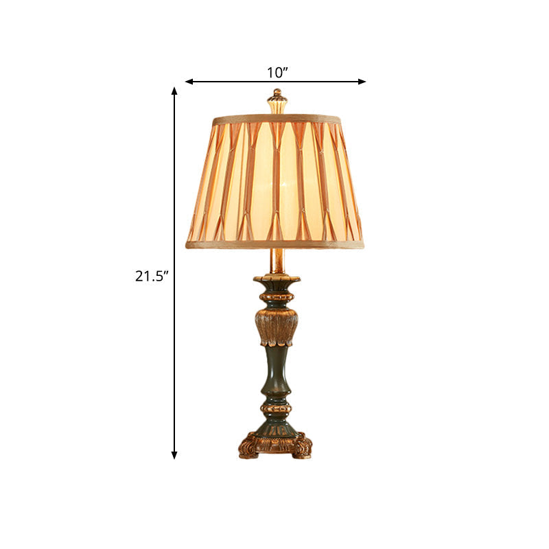 Bronze Fabric Table Lamp W/ Tapered Shade - 10/12 Width Traditional Style Candlestick Base