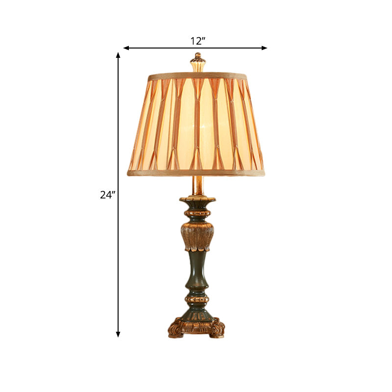Bronze Fabric Table Lamp W/ Tapered Shade - 10/12 Width Traditional Style Candlestick Base