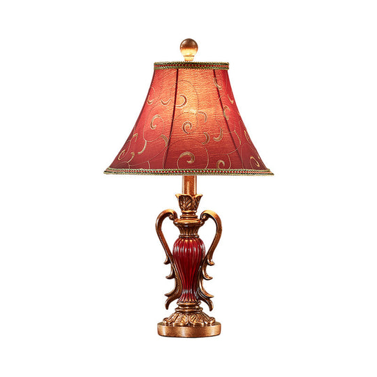 Antique Style Bedside Table Lamp In Red/White With Bell Shade