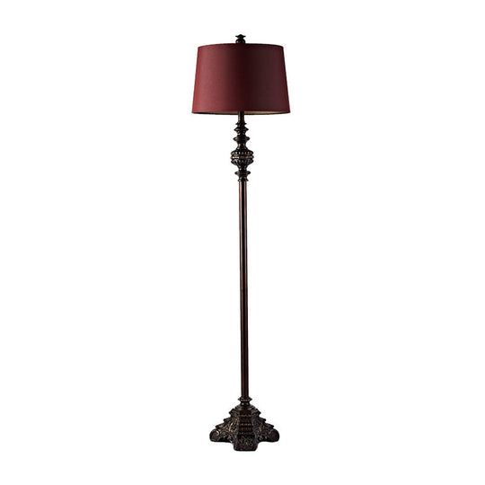 Vintage-Style Red Floor Lamp With Barrel Shade Fabric In 1 Bulb Standing Light