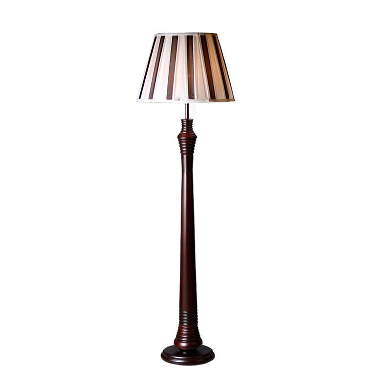 Antique Style Brown Standing Lamp - 1-Bulb Floor Light With Fabric Pleated Tapered Shade For Study