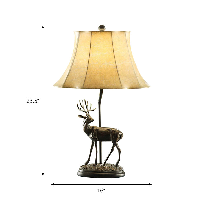 Beige Deer-Shaped Table Lamp With Fabric Shade - Rustic Style 1-Light Metal Base