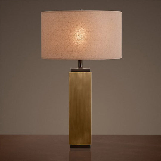 Vintage Grey/Brown Wood Night Table Lamp With Fabric Shade - Stylish 1-Light Desk Light For Living