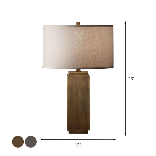 Vintage Grey/Brown Wood Night Table Lamp With Fabric Shade - Stylish 1-Light Desk Light For Living