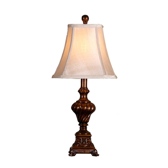 Rustic Brown Resin Nightstand Lamp With Urn Shaped Base Fabric Shade And 1-Bulb