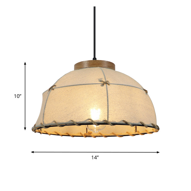 Flaxen Retro Style 1-Bulb Pendant Ceiling Light For Restaurants - Fabric Dome Shade 14/18 Width