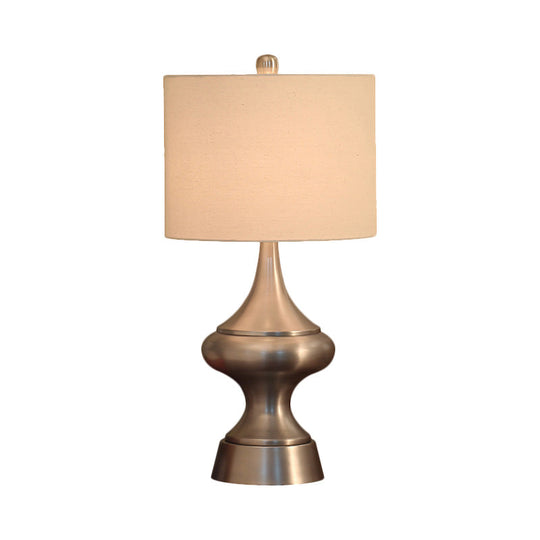 Vintage Style Bronze/Nickel Drum Shaped Desk Light With Fabric Shade - Ideal Guest Room Night Table