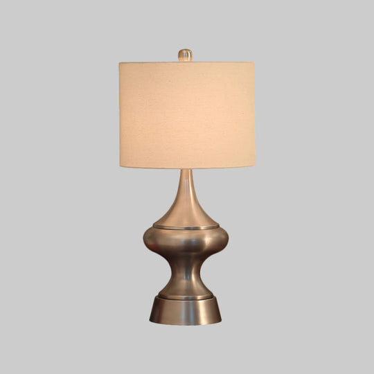 Vintage Style Bronze/Nickel Drum Shaped Desk Light With Fabric Shade - Ideal Guest Room Night Table