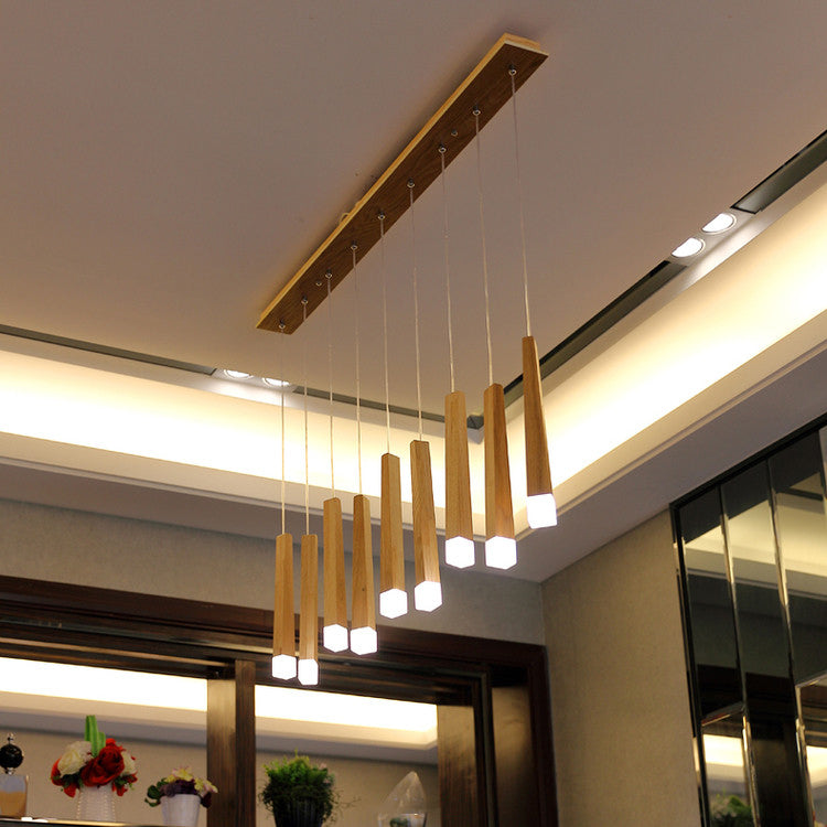 Wooden Led Pendant Light For Dining Room - Matchstick Design With Diffuser Warm/White 1/5/7-Light