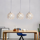 Modern Crystal Dome Metal Cage Pendant Lamp With White/Black Hanging Lights - Round/Linear Canopy
