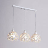 Modern Crystal Dome Metal Cage Pendant Lamp With White/Black Hanging Lights - Round/Linear Canopy