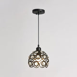 Modern Crystal Dome Metal Cage Pendant Lamp With White/Black Hanging Lights - Round/Linear Canopy