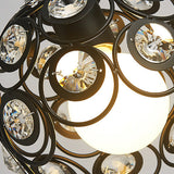 Modern Crystal Dome Metal Cage Pendant Lamp With White/Black Hanging Lights - Round/Linear Canopy