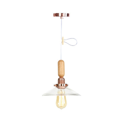 Vintage Clear Glass Pendant Light with Adjustable Cord - Globe/Cone/Small Bell Shape in Rose Gold/Chrome