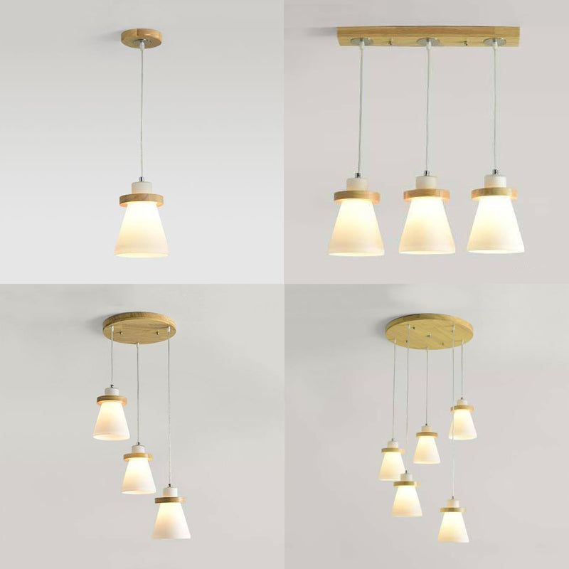 White Tapered Shade Hanging Lamp - Simple Style Milk Glass Pendant Lighting for Office