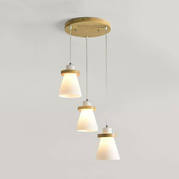 White Tapered Shade Hanging Lamp With Round Canopy - Elegant Milk Glass Pendant Lighting For Office