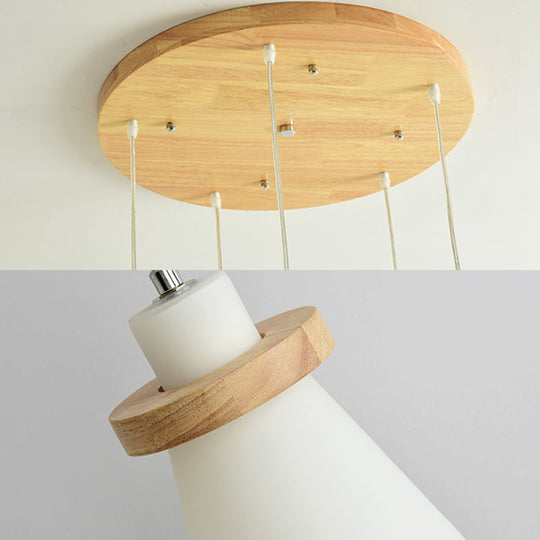 White Tapered Shade Hanging Lamp - Simple Style Milk Glass Pendant Lighting for Office