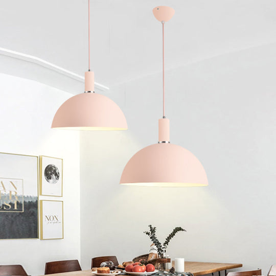 Modern Dome Suspension Light - Aluminum Pendant Lamp With Macaron Candy Colors