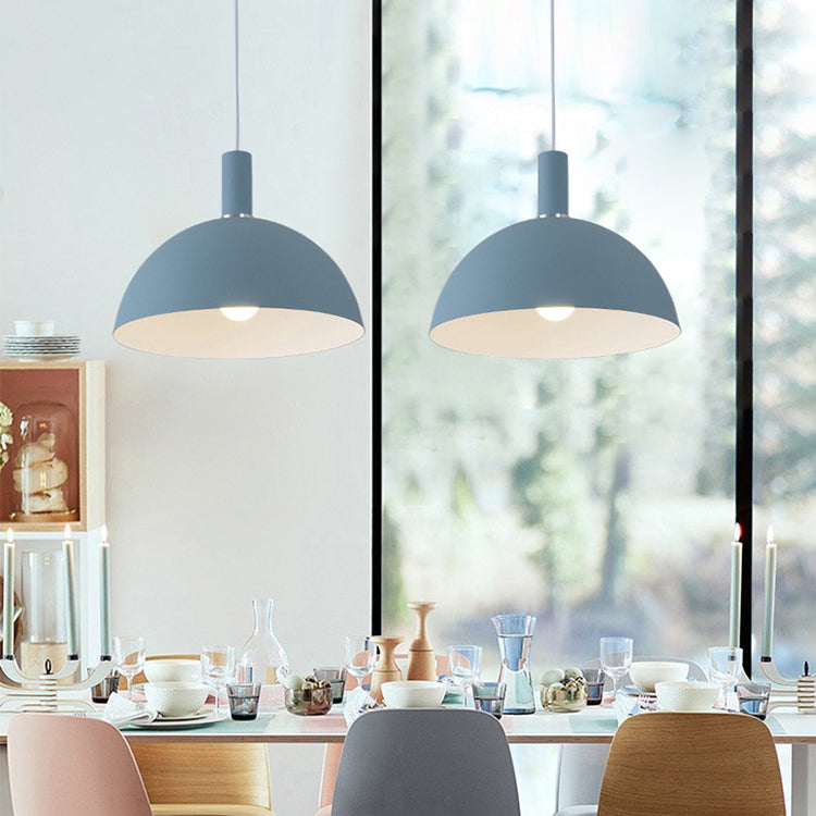 Aluminum Dome Suspension Light: Macaron Candy Pendant Lamp in Blue/Green/Yellow/Pink for Living Room