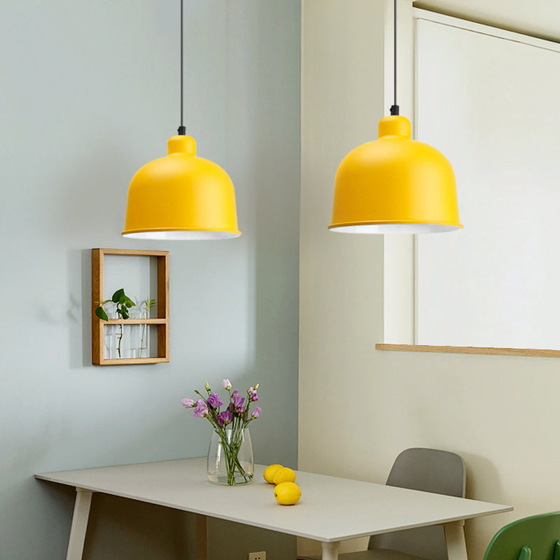 Macaron Style Aluminum Pendant Lamp - Single Head Hanging Light with Bowl Shade for Restaurants