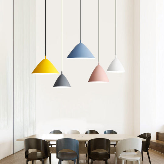 Candy Colored Nordic Pendant Light - 10.5/13/16 Inch Wide Aluminum Hanging Fixture For Cafes