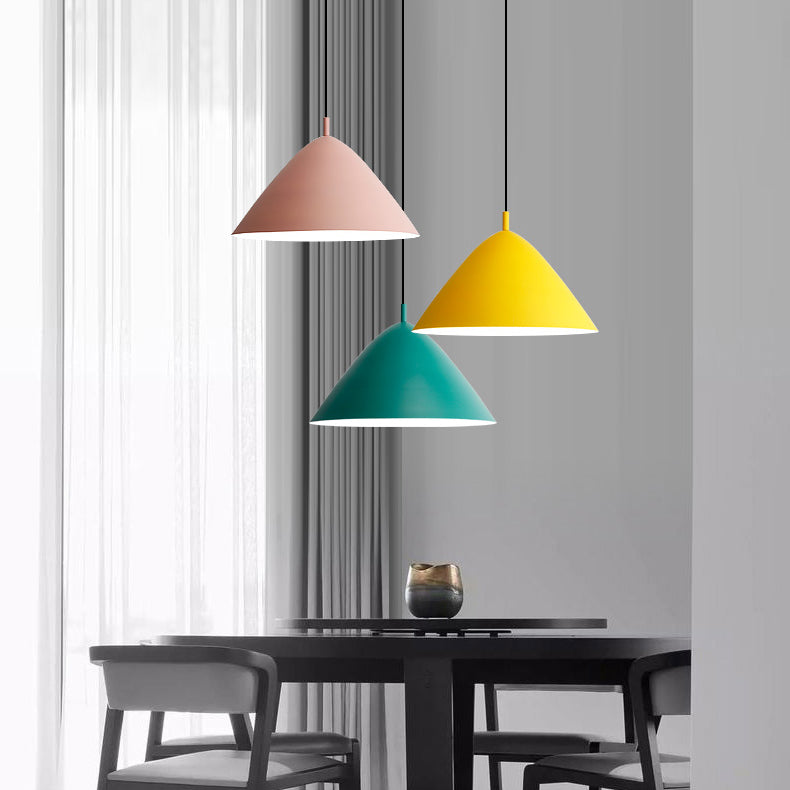Candy Colored Nordic Pendant Light - 10.5/13/16 Inch Wide Aluminum Hanging Fixture For Cafes
