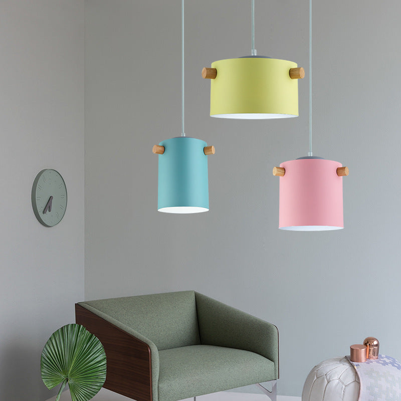 Candy Colored Cylindrical Suspension Light - Macaron Aluminum Pendant Light for Corridor - Blue/Green/Pink/White/Yellow