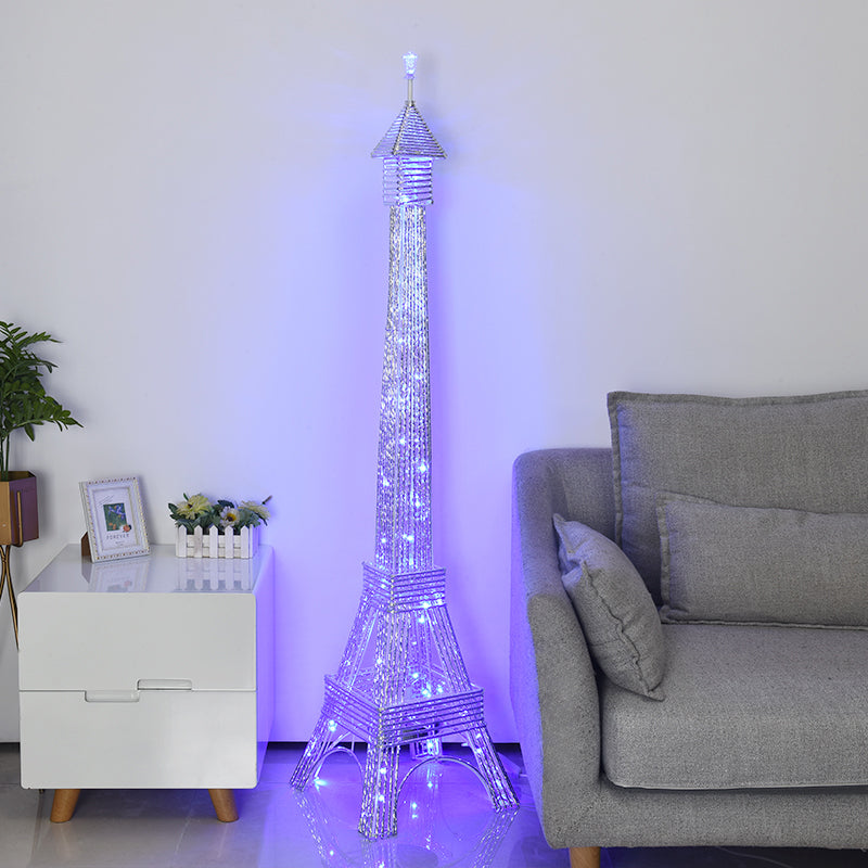 Elegant 2-Head Led Floor Lamp With Eiffel Tower Design For Living Room Decor Silver
