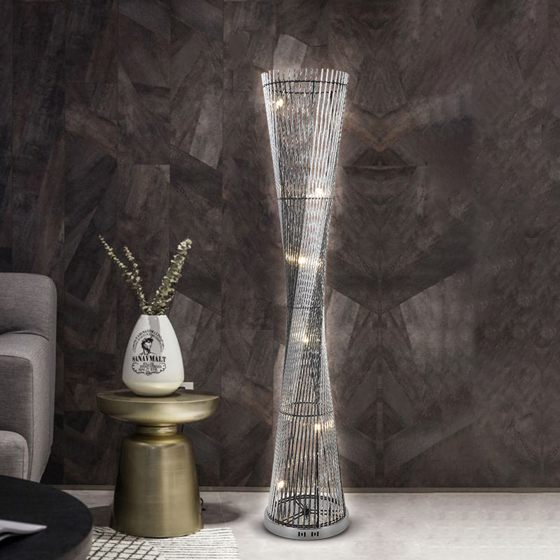 Led Spiral Cylinder Floor Lamp In Black/Silver Aluminum Stand-Up Design Black-Silver