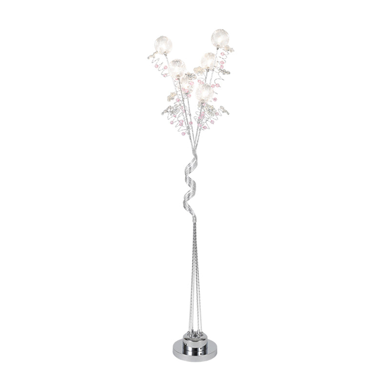 Aluminum Tree Shaped Led Floor Reading Lamp With Orb Detail In Pink/Silver Warm/White Light -