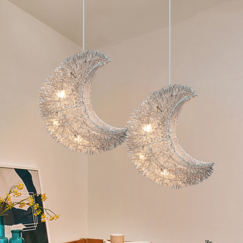 Silver Art Decor Crescent 3-Bulb Aluminum Led Ceiling Hanging Lamp For Bedroom