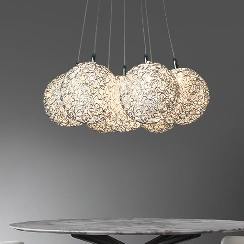 Global Pendant Lighting With 7 Aluminum Led Bulbs In Warm/White Light - White-Silver Decorative