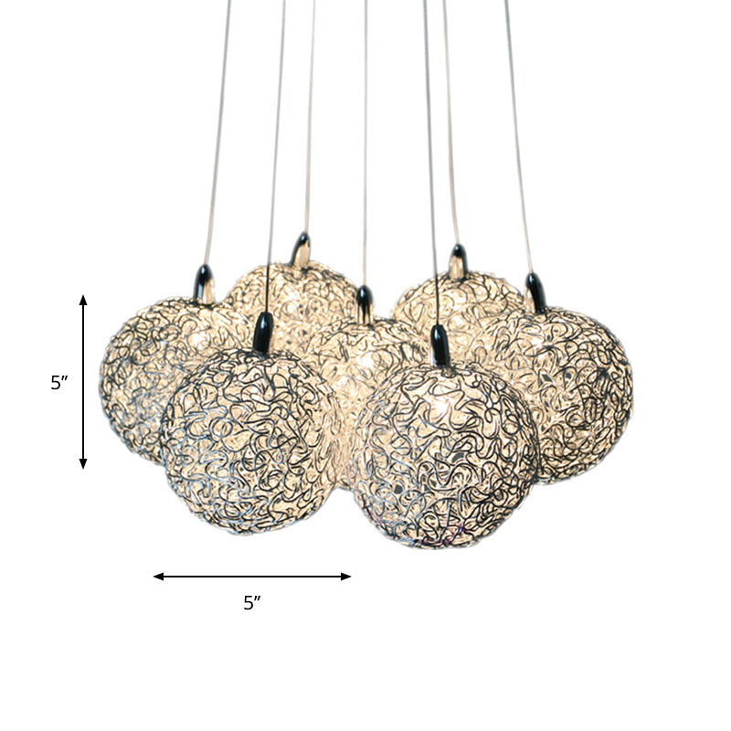 Global Pendant Lighting With 7 Aluminum Led Bulbs In Warm/White Light - White-Silver Decorative
