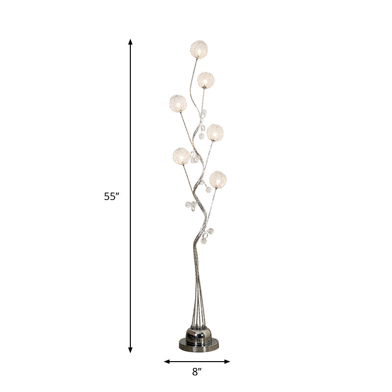 Aluminum Floor Light Art Decor Led Standing Lamp With Orb Design - Silver