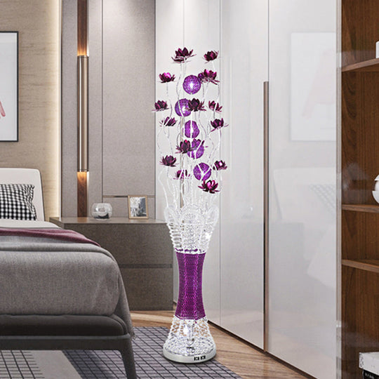 Led Slim Column Bloom Floor Lamp - Purple Aluminum Art Decor Warm/White Light / White
