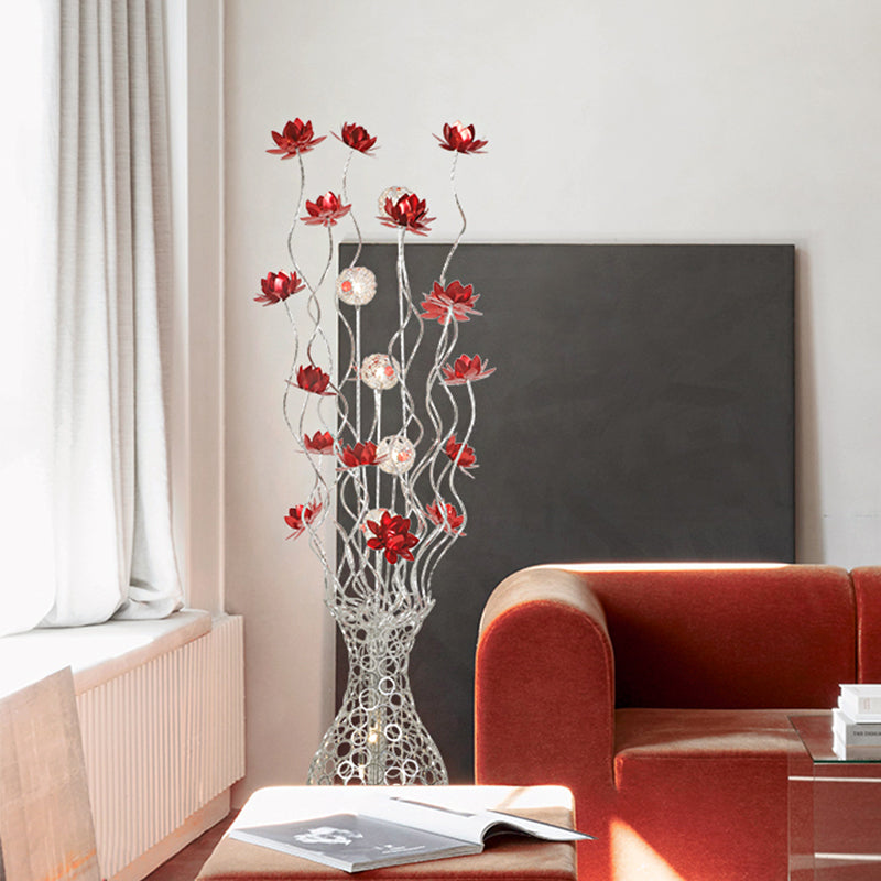 Aluminum Floor Lamp With Decorative Led Vase Shape Stand-Up Design Blossom And Ball Details