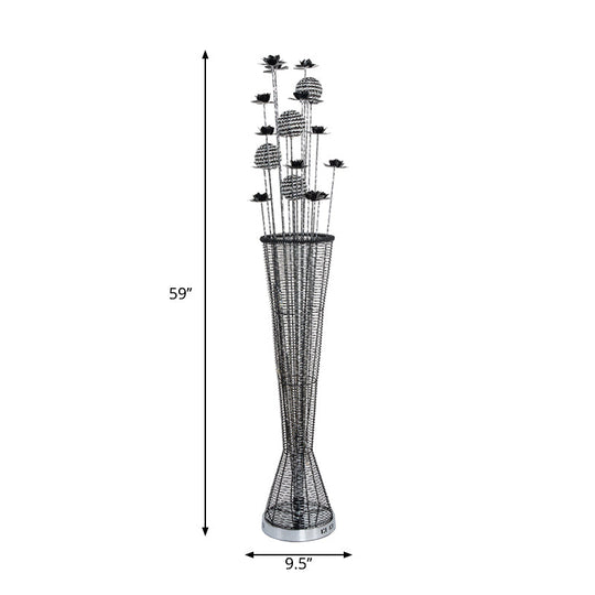 Aluminum Led Standing Lamp- Black-Silver Decorative Tapered Design For Reading With Bloom And Ball